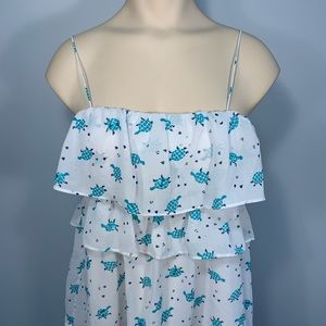 Julie Brown • White Sheer Tank Top – Sea Turtle Print with Pearl Buttons